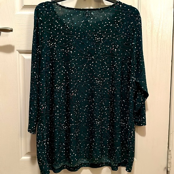 💛 NWOT CROFT & BARROW SZ 3X HUNTER GREEN & MULTI BLOUSE & UNIQUE GOLD ACCENT 💛 - Picture 7 of 8